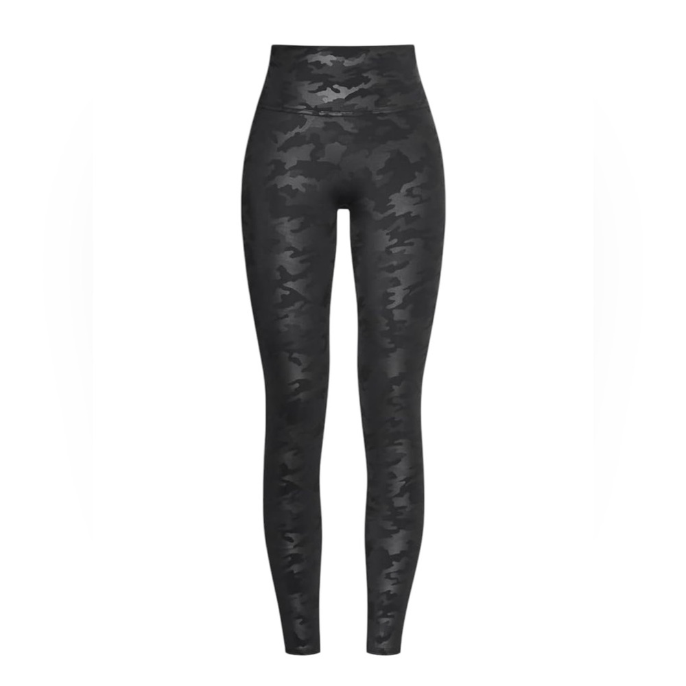 SPANX Faux Leather Camo Matte Black camouflage high waisted leggings size Medium